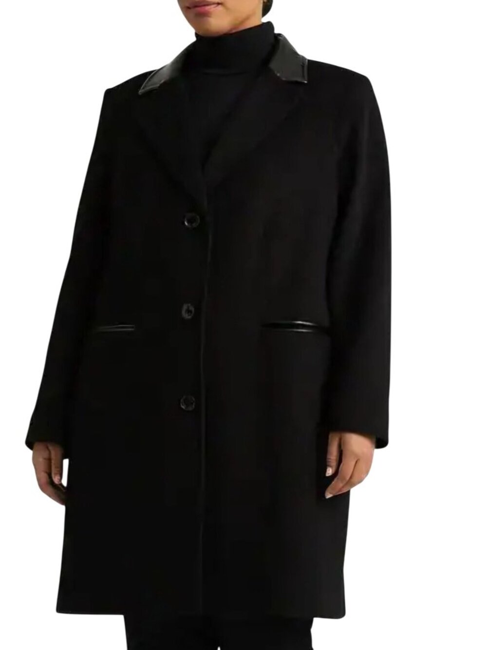 Lauren Ralph Lauren Black Label 2023 Black Wool Blend Faux Leather Coat Size 8